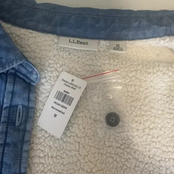 LL Bean Jean Quilted Chore Sherpa Jacket Size Medium Pockets Casual NWT - Picture 8 of 12